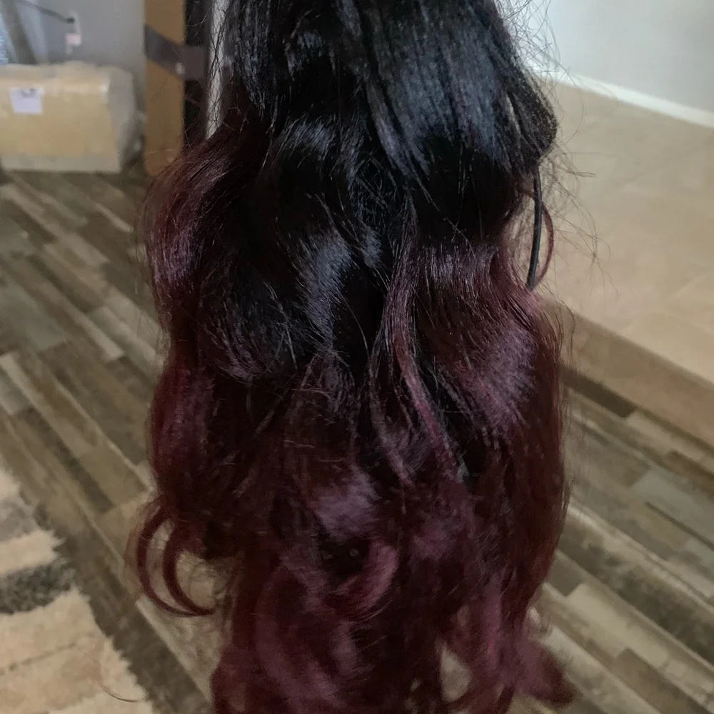 Ombre/Rooted black-reddish wavy hair topper wig - Picture 3 of 13